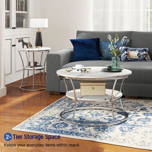 Nolberto Round Coffee Table With 2-Tier Storage Shelves