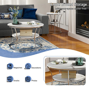 Nolberto Round Coffee Table With 2-Tier Storage Shelves