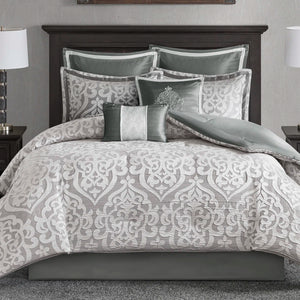 Odette Jacquard 8 Piece Comforter Set, CAL KING / SILVER