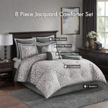 Load image into Gallery viewer, Odette Jacquard 8 Piece Comforter Set, CAL KING / SILVER