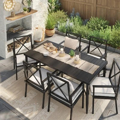 Threshold™ Aluminum 6 Person Rectangle Slat Top Patio Dining TABLE only, Outdoor Furniture - Black - Threshold
