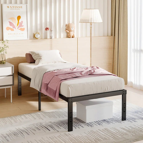 Twin Paca 18'' High Heavy Metal Bed Frame, Support to 2000lbs, No Box Spring, Easy Assembly