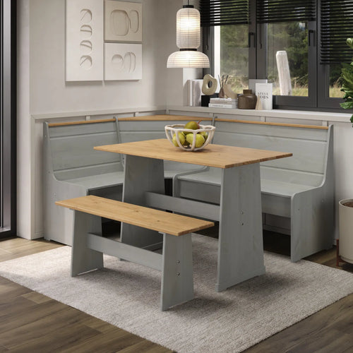 Piumafua 6 - Person Pine Solid Wood Top Double Pedestal Corner Dining Set