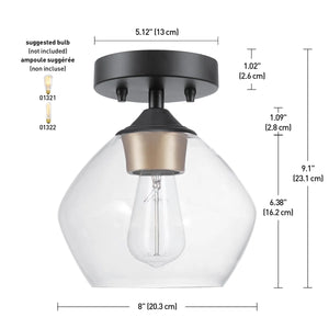 Orhan 1-Light 6.38" Single Dome Semi-Flush Mount Ceiling Light