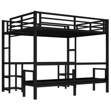 Load image into Gallery viewer, Queen Over Twin XL Metal Bunk Bed/Loft Bed with Desk and Shelves, Multiple Uses Folds into Sofa with LED and USB, Black