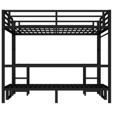 Load image into Gallery viewer, Queen Over Twin XL Metal Bunk Bed/Loft Bed with Desk and Shelves, Multiple Uses Folds into Sofa with LED and USB, Black