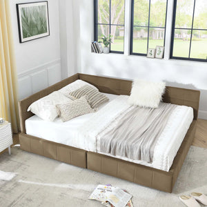 Queen Size Upholstered Tufted Bed Frame,Sofa Bed Frame With Comfortable Backrest And Armrests