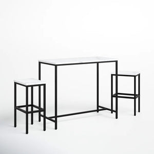 Reitz 2 - Person Counter Height Four Leg Dining Set (Set of 3), White Faux Marble / Black