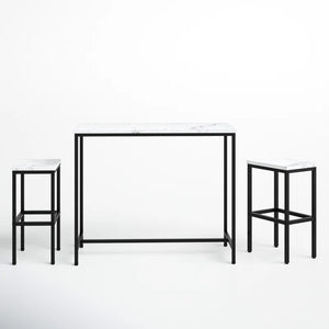Reitz 2 - Person Counter Height Four Leg Dining Set (Set of 3), White Faux Marble / Black