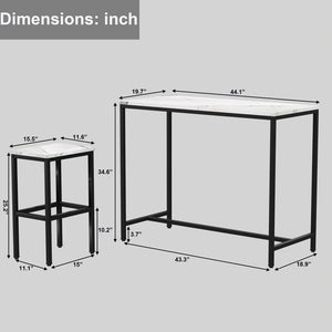Reitz 2 - Person Counter Height Four Leg Dining Set (Set of 3), White Faux Marble / Black