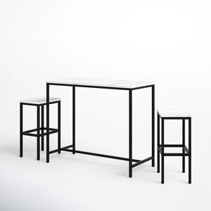 Reitz 2 - Person Counter Height Four Leg Dining Set (Set of 3), White Faux Marble / Black