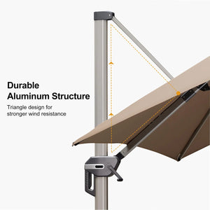 Rikuto 8' Square Cantilever Aluminum Offset Umbrella with 360° Rotation