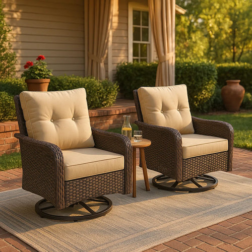2 PC Rocking Swivel Rattan Patio Chair With Cushions