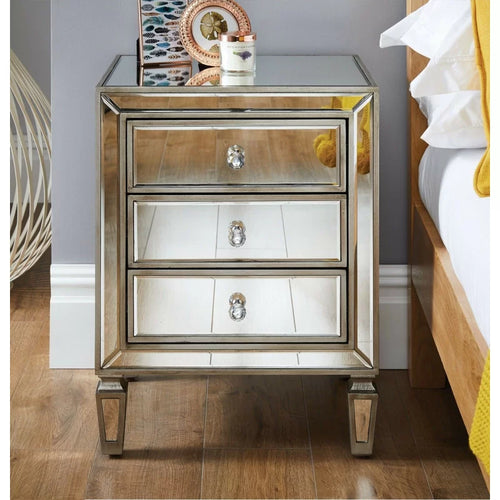 Roxbury Mirrored 3 Drawer Nightstand Modern Design Bedside Table