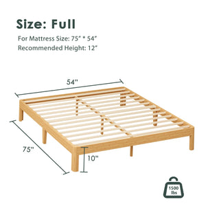 Ruberta 10" High Solid Wood Platform Bed, Bamboo Material, Easy Assembly, No Squeak, FULL SIZE
