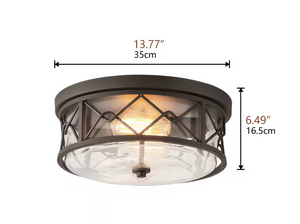 Industrial 13.8 in. 2-Light Oil Rubbed Bronze Farmhouse Flush Mount Ceiling Light with Glass Shade