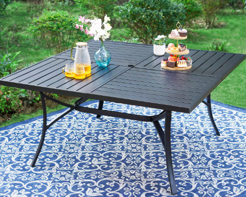 Black Slat Square Metal Patio Outdoor Dining Table
