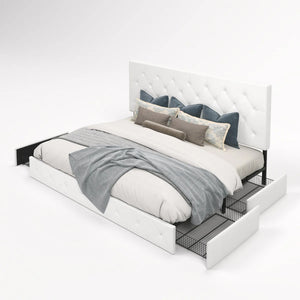Queen Silvester Modern Upholstered Platform Storage Bed with Wooden Slats, no box spring needed