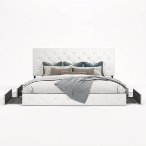 Queen Silvester Modern Upholstered Platform Storage Bed with Wooden Slats, no box spring needed
