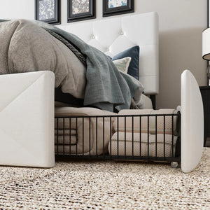 Queen Silvester Modern Upholstered Platform Storage Bed with Wooden Slats, no box spring needed
