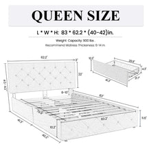Load image into Gallery viewer, Queen Silvester Modern Upholstered Platform Storage Bed with Wooden Slats, no box spring needed