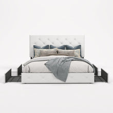 Load image into Gallery viewer, Queen Silvester Modern Upholstered Platform Storage Bed with Wooden Slats, no box spring needed