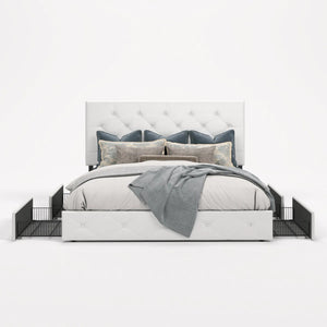 Queen Silvester Modern Upholstered Platform Storage Bed with Wooden Slats, no box spring needed