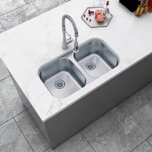 Load image into Gallery viewer, Sinber 32&quot; x 18&quot; Undermount Double Bowl Kitchen Sink with 18 Gauge 304 Stainless Steel Satin Finish