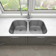 Load image into Gallery viewer, Sinber 32&quot; x 18&quot; Undermount Double Bowl Kitchen Sink with 18 Gauge 304 Stainless Steel Satin Finish