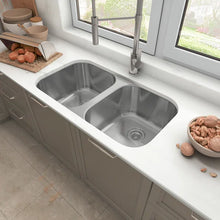 Load image into Gallery viewer, Sinber 32&quot; x 18&quot; Undermount Double Bowl Kitchen Sink with 18 Gauge 304 Stainless Steel Satin Finish