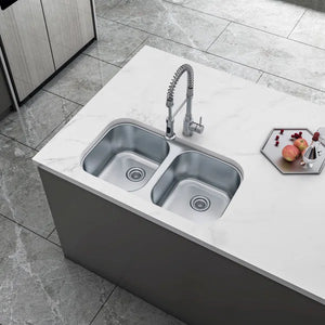 Sinber 32" x 18" Undermount Double Bowl Kitchen Sink with 18 Gauge 304 Stainless Steel Satin Finish