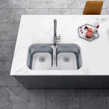 Load image into Gallery viewer, Sinber 32&quot; x 18&quot; Undermount Double Bowl Kitchen Sink with 18 Gauge 304 Stainless Steel Satin Finish