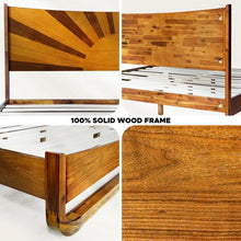 Load image into Gallery viewer, Sunset Solid Wood Bed Frame Solid Wood Bed Frame with Artistic Patterned Headboard, Mid-Century Art Deco Design