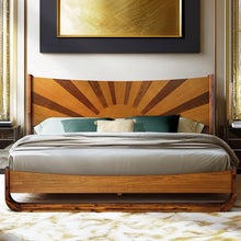 Load image into Gallery viewer, Sunset Solid Wood Bed Frame Solid Wood Bed Frame with Artistic Patterned Headboard, Mid-Century Art Deco Design