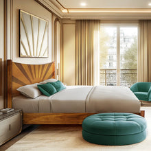 Load image into Gallery viewer, Sunset Solid Wood Bed Frame Solid Wood Bed Frame with Artistic Patterned Headboard, Mid-Century Art Deco Design