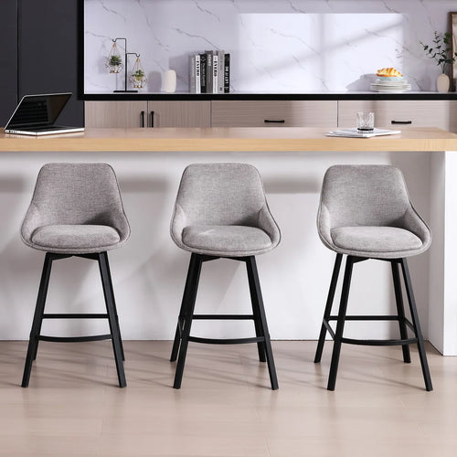 Corrigan Studio Swivel 25.6'' Linen Counter Stool (Set of 3), GREY
