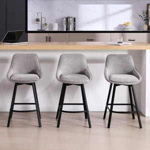 Corrigan Studio Swivel 25.6'' Linen Counter Stool (Set of 3), GREY