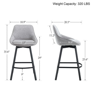 Corrigan Studio Swivel 25.6'' Linen Counter Stool (Set of 3), GREY
