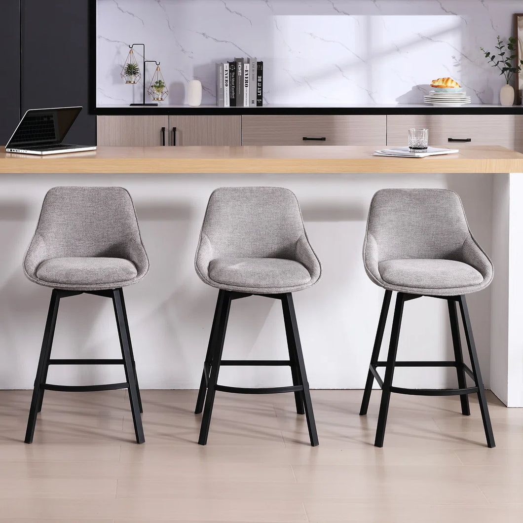 Corrigan Studio Swivel 25.6'' Linen Counter Stool (Set of 3), GREY