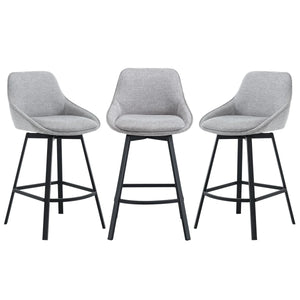 Corrigan Studio Swivel 25.6'' Linen Counter Stool (Set of 3), GREY