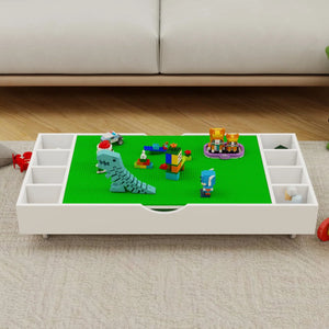The 2 In 1 Rollaway Play Table And Toy Organizer Compatible With Lego Suitable For Storing Under Bed Or Sofa (38" X 18.7" X 5.9")