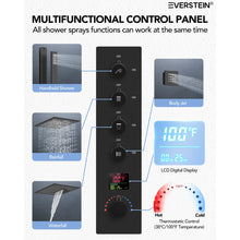 Load image into Gallery viewer, Thermostatic Digital Shower System Set 16&quot; LED Shower Head with Slide Bar Handheld Spray SFS-1027-BK16