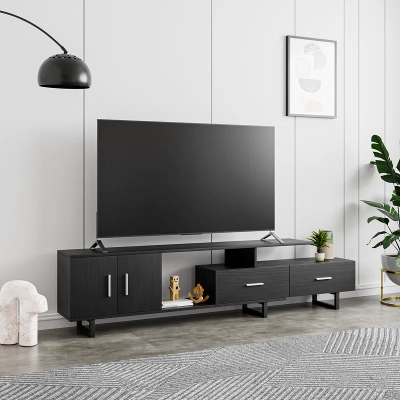 LeisureMod Rectangular TV Stand with MDF Wood Frame and Powder-Coated Steel Legs – Avery Collection