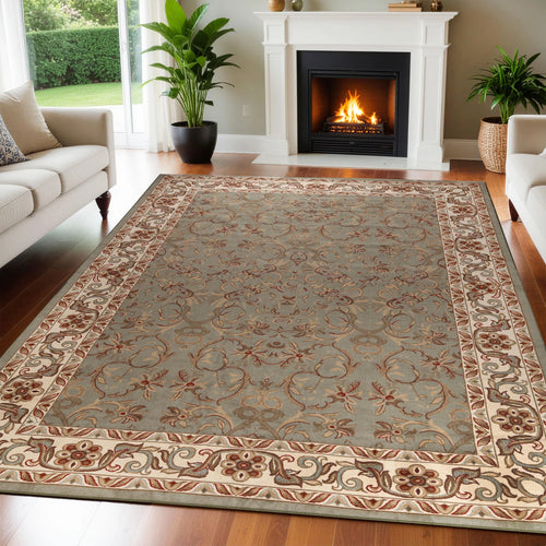 12' x 15' Traditional Oriental Floral Scroll Classic Vines Indoor Area Rug in Green