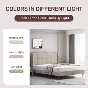 Queen Platform Upholstered Bed, Beige