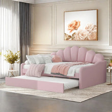Load image into Gallery viewer, Upholstery Velvet Daybed Frame With Shall Shaped Backrest And Trundle