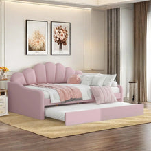 Load image into Gallery viewer, Upholstery Velvet Daybed Frame With Shall Shaped Backrest And Trundle