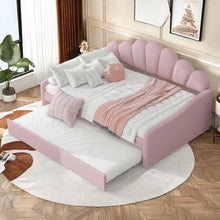 Load image into Gallery viewer, Upholstery Velvet Daybed Frame With Shall Shaped Backrest And Trundle