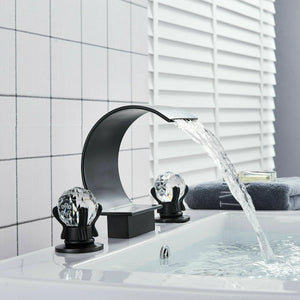 Widespread Bathroom Faucet Bathroom Faucet 3 Holes Dual Crystal Handle Vanity Basin Mixer Tap 63-PHSJXCS