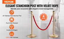 Load image into Gallery viewer, VEVOR 4 Pack Crowd Control Stanchions with Velvet Rope, 3 Pieces 5ft Red Velvet Ropes, Stainless Steel Queue Line Divider with Fillable Base and Top